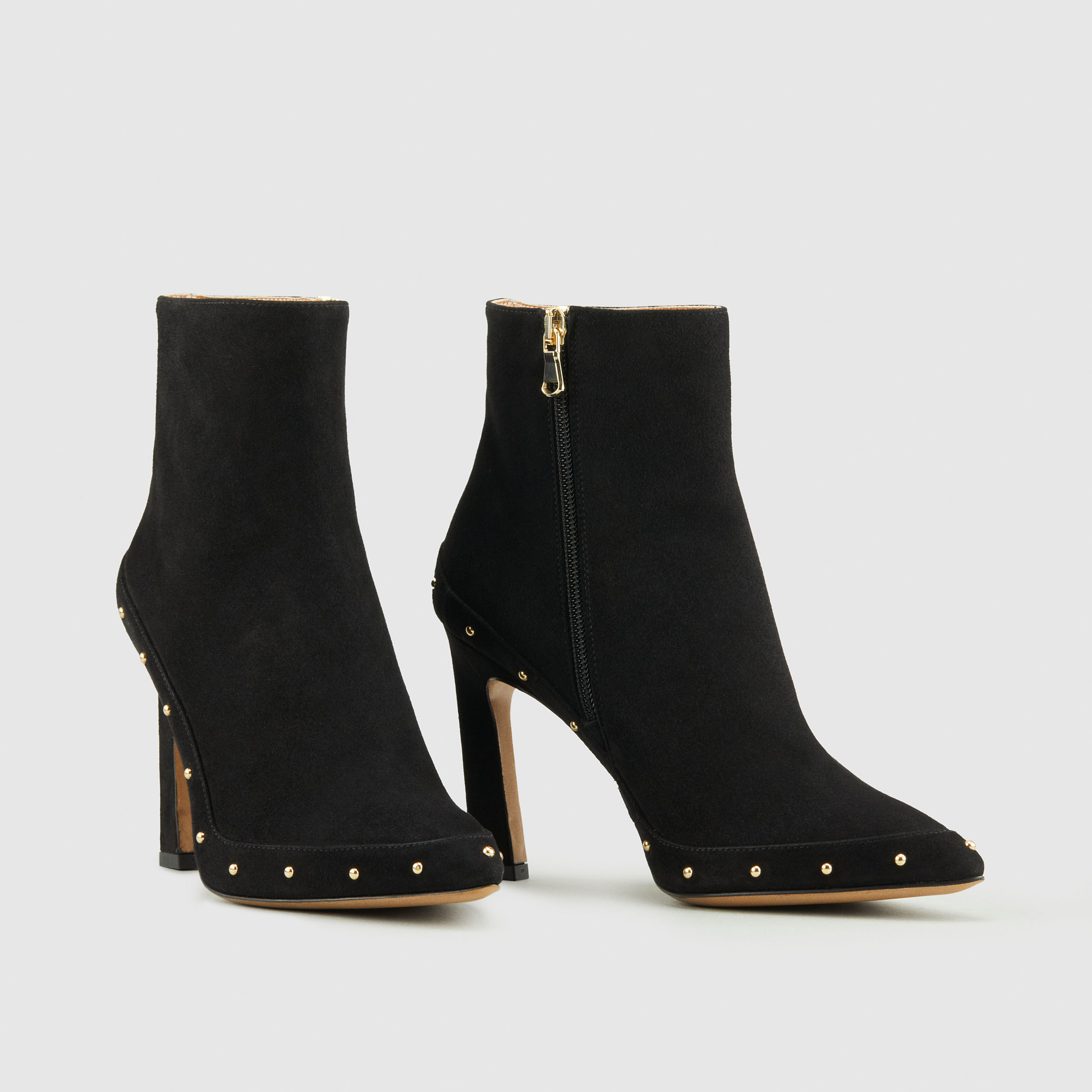Duzie Encore Black Suede Ankle Boot With Gold Studs